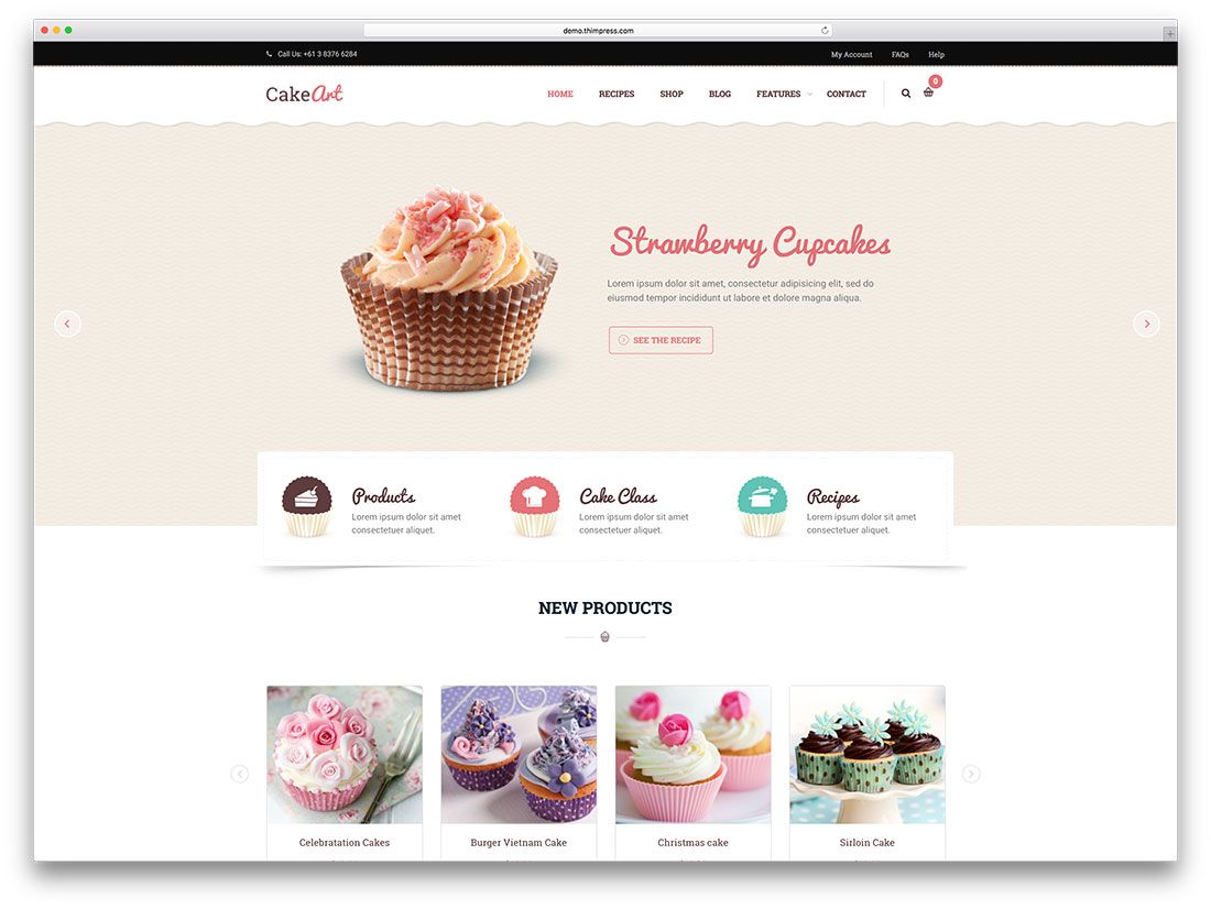 tema de padaria wordpress minimalista cakeart