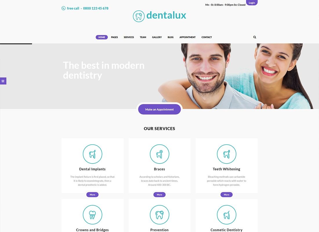 Dentalux | Tema WordPress Medis & Perawatan Kesehatan Dokter Gigi