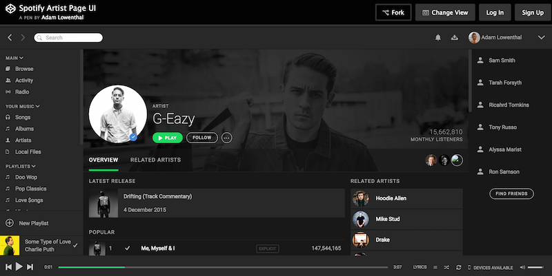 SpotifyアーティストページのUI