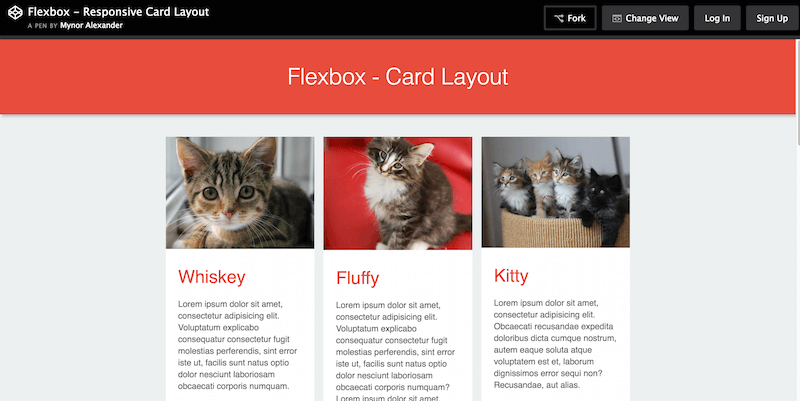 Layout di carta reattivo con Flexbox