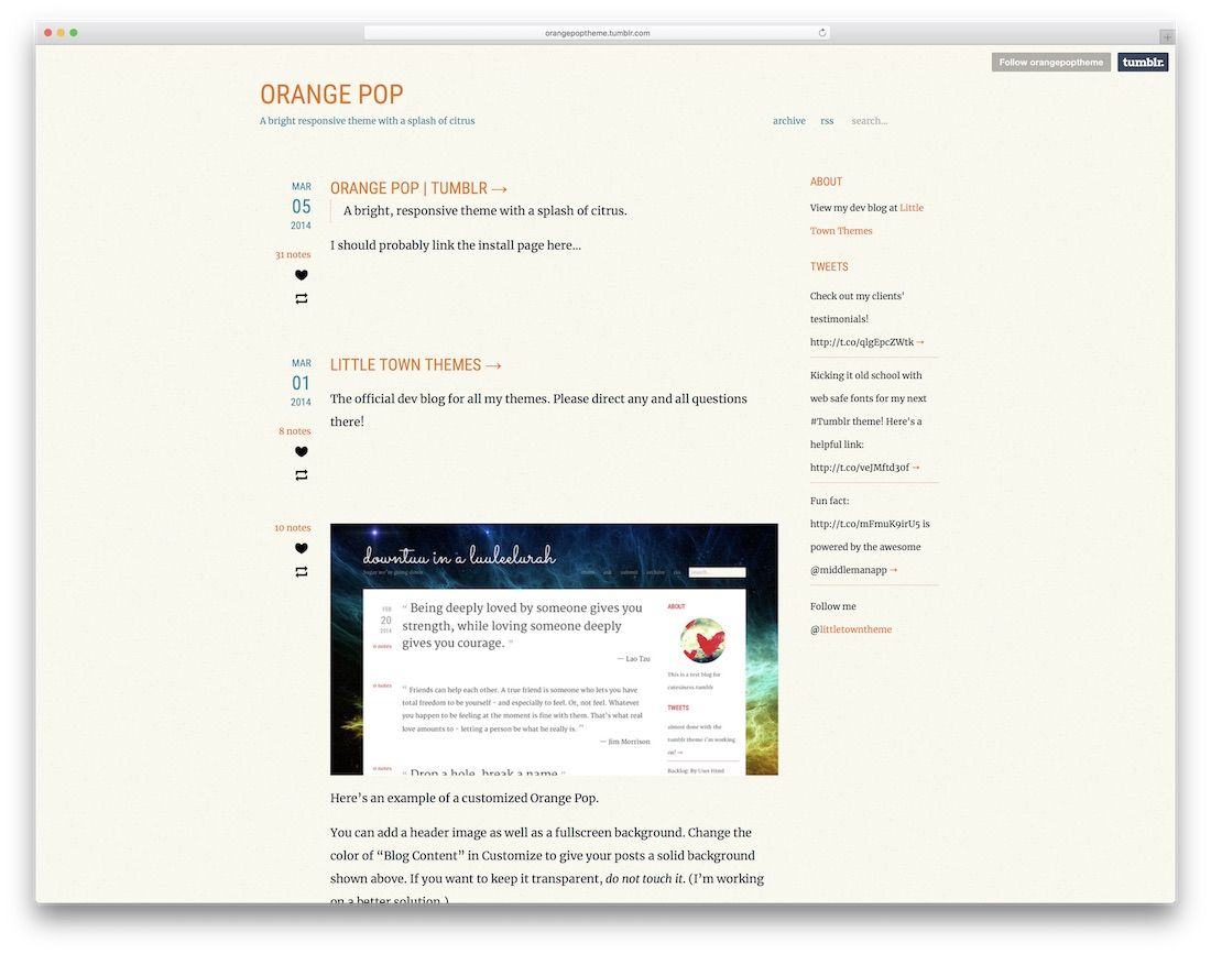 оранжевая поп-бесплатная тема для tumblr