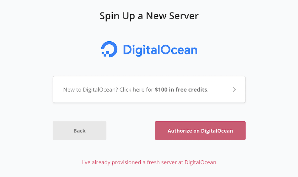 Autorizarea unui nou server pe DigitalOcean în cadrul SpinupWP.