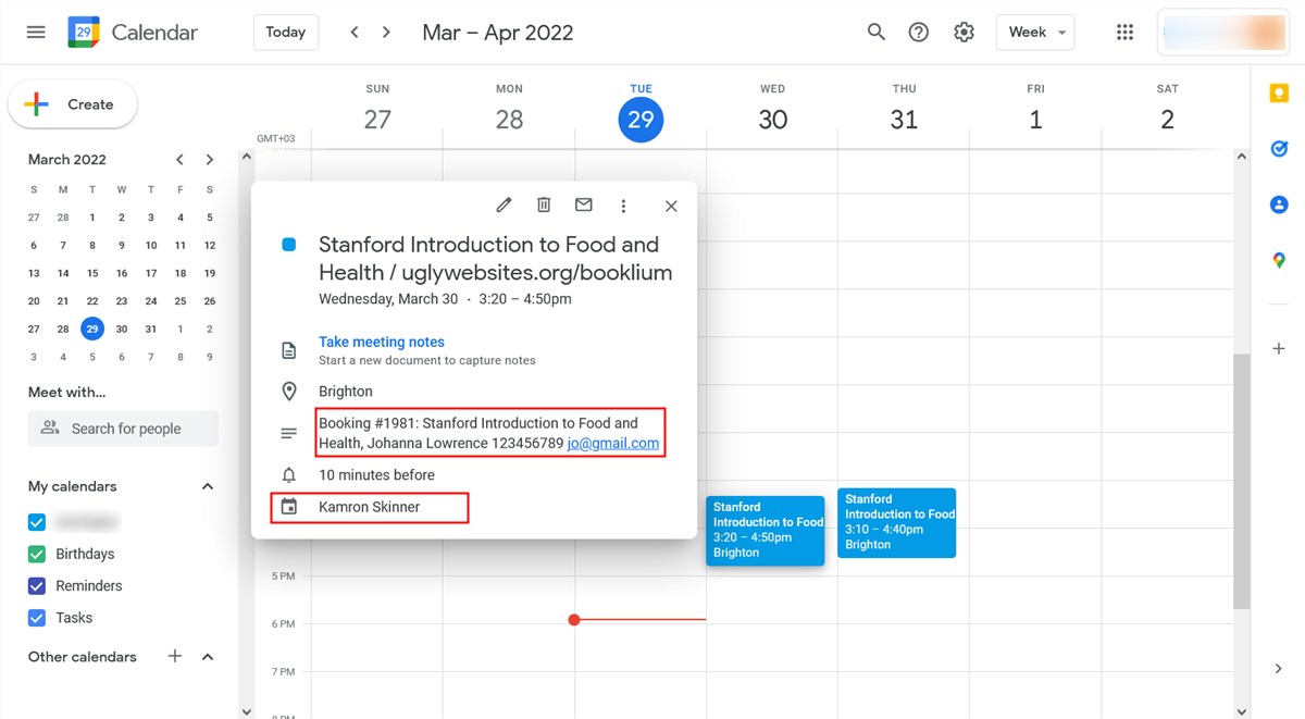 google kalender buchungen termin verbinden