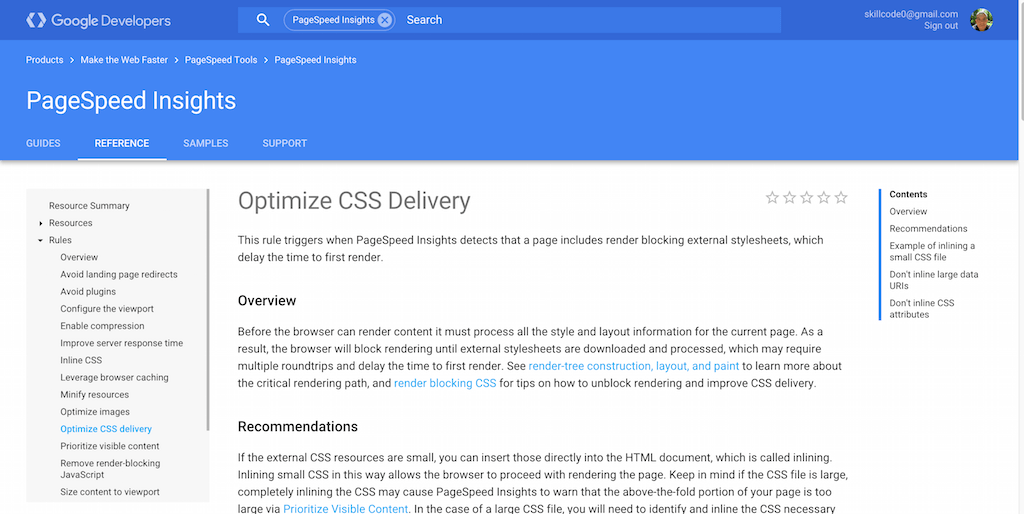 Optimizați livrarea CSS PageSpeed ​​Insights Google Developers