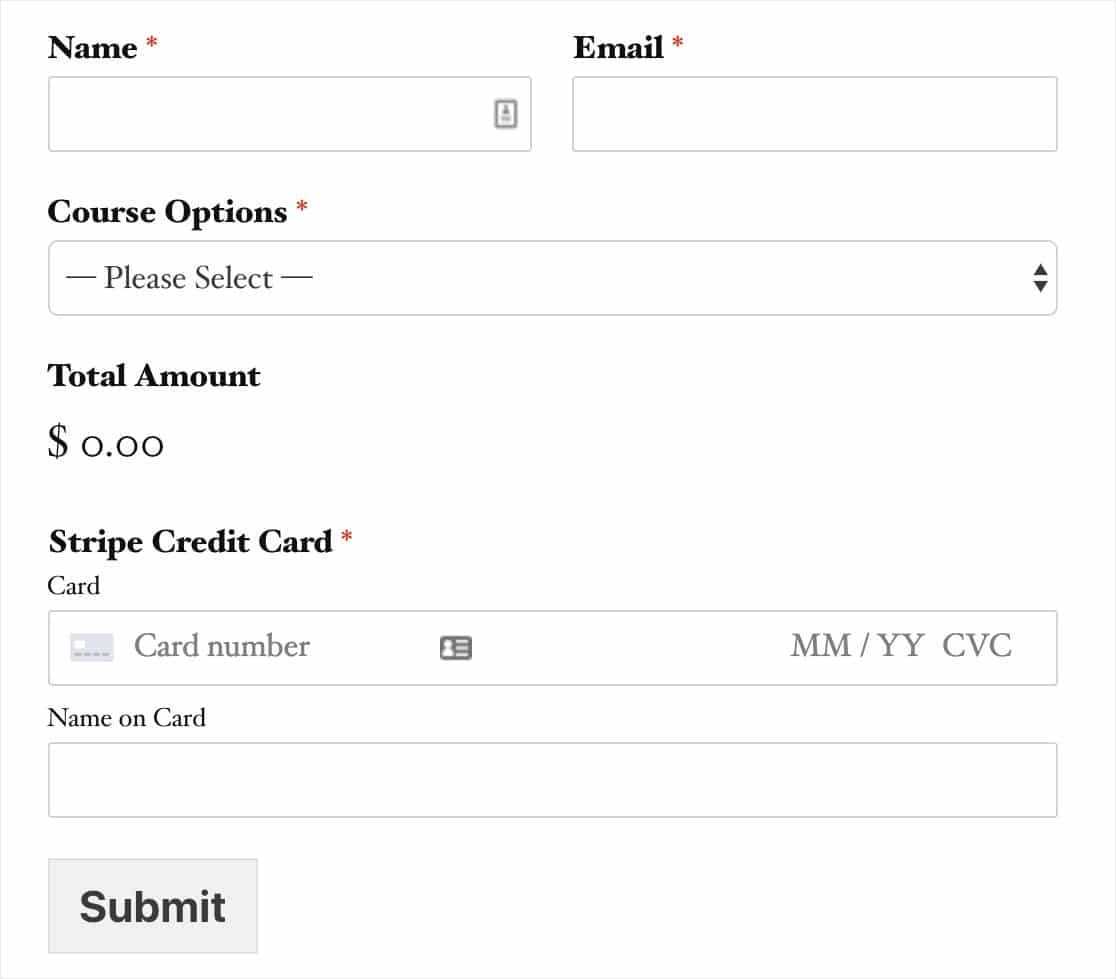 Stripe payment form