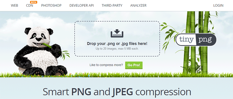 TinyPNG 在線圖像壓縮工具，用於減小圖像大小