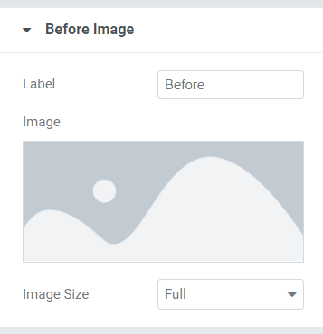 Section "Avant l'image" dans l'onglet Contenu du widget de comparaison d'images