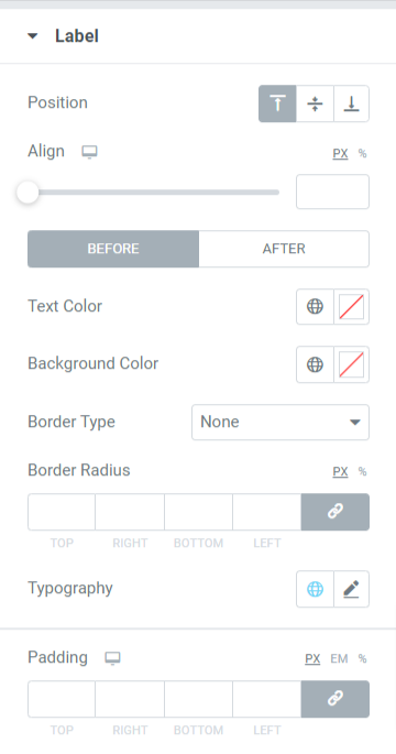 "Section d'étiquette" dans l'onglet Style du widget de comparaison d'images