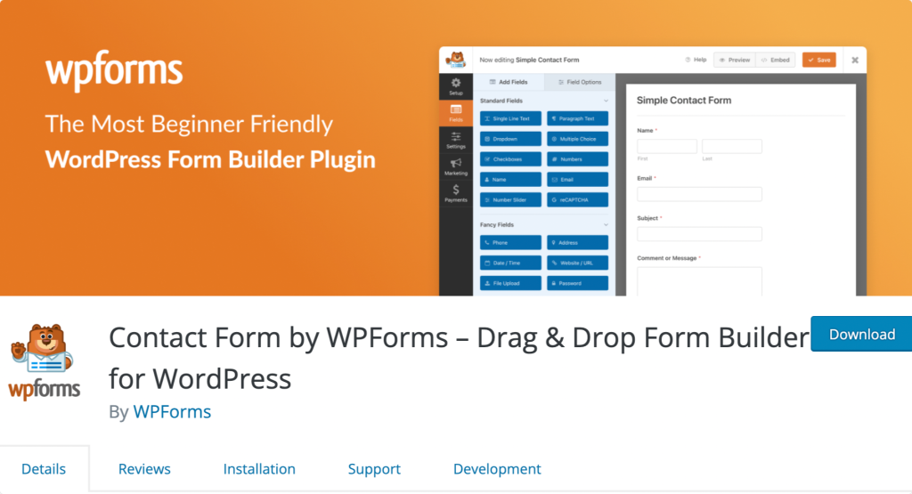 wpforms ตัวสร้างแบบฟอร์มการติดต่อสำหรับ wordpress