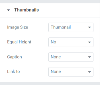 Secțiunea de miniaturi din fila Conținut a widget-ului PowerPack Image Slider