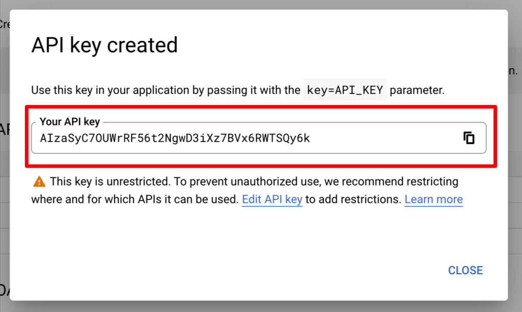 คัดลอกคีย์ api ของ Google สถานที่