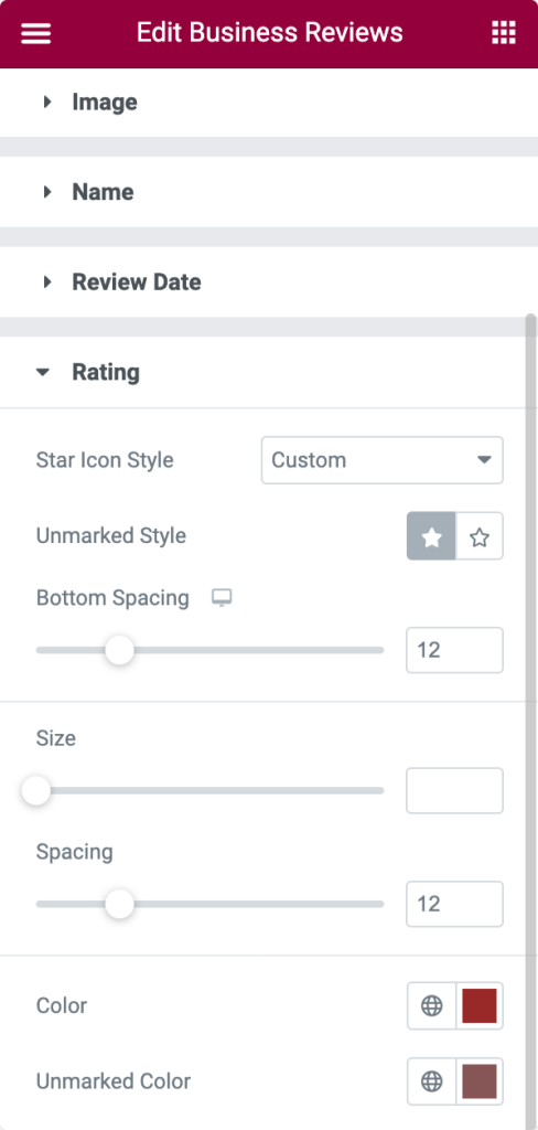 personalizzare la valutazione nell'elementor delle recensioni aziendali di Google