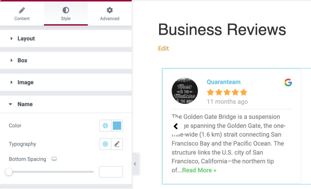 Passen Sie Google Business Reviews mit Elementor an