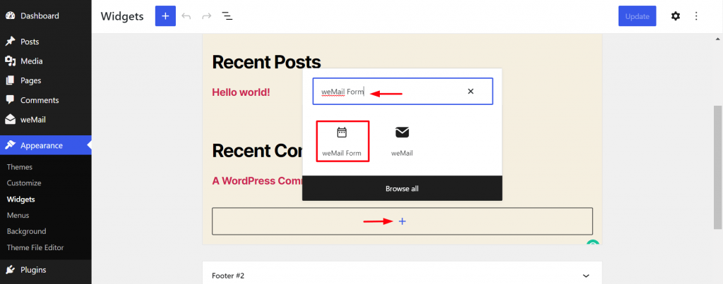 WordPress 바닥글 블록에 구독 양식 추가