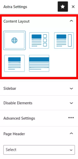 Modèles de page proposés par le thème Astra.