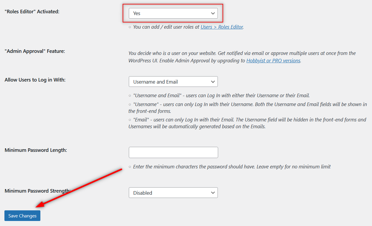 Funcionalidad del editor de roles