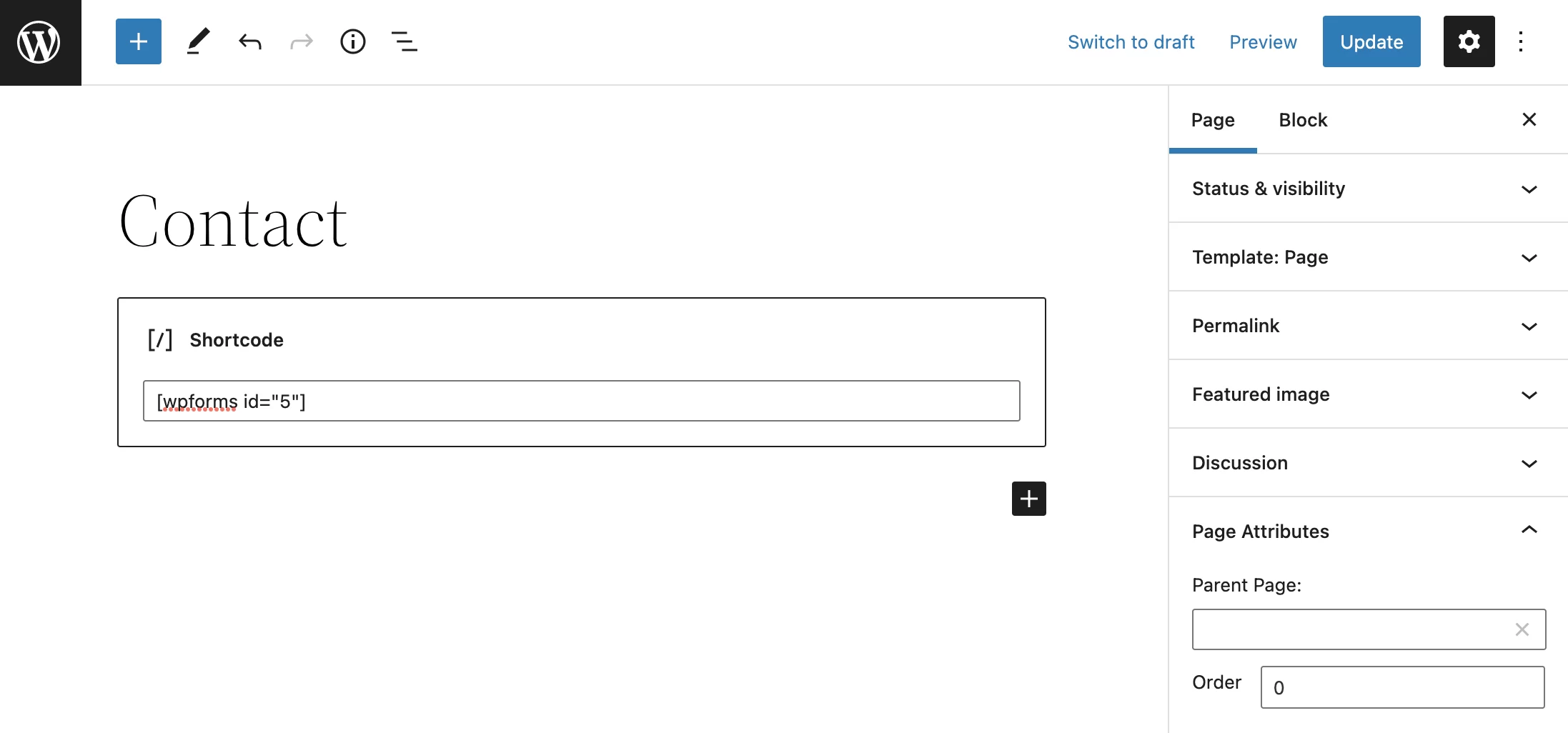 Blok shortcode WPForms.