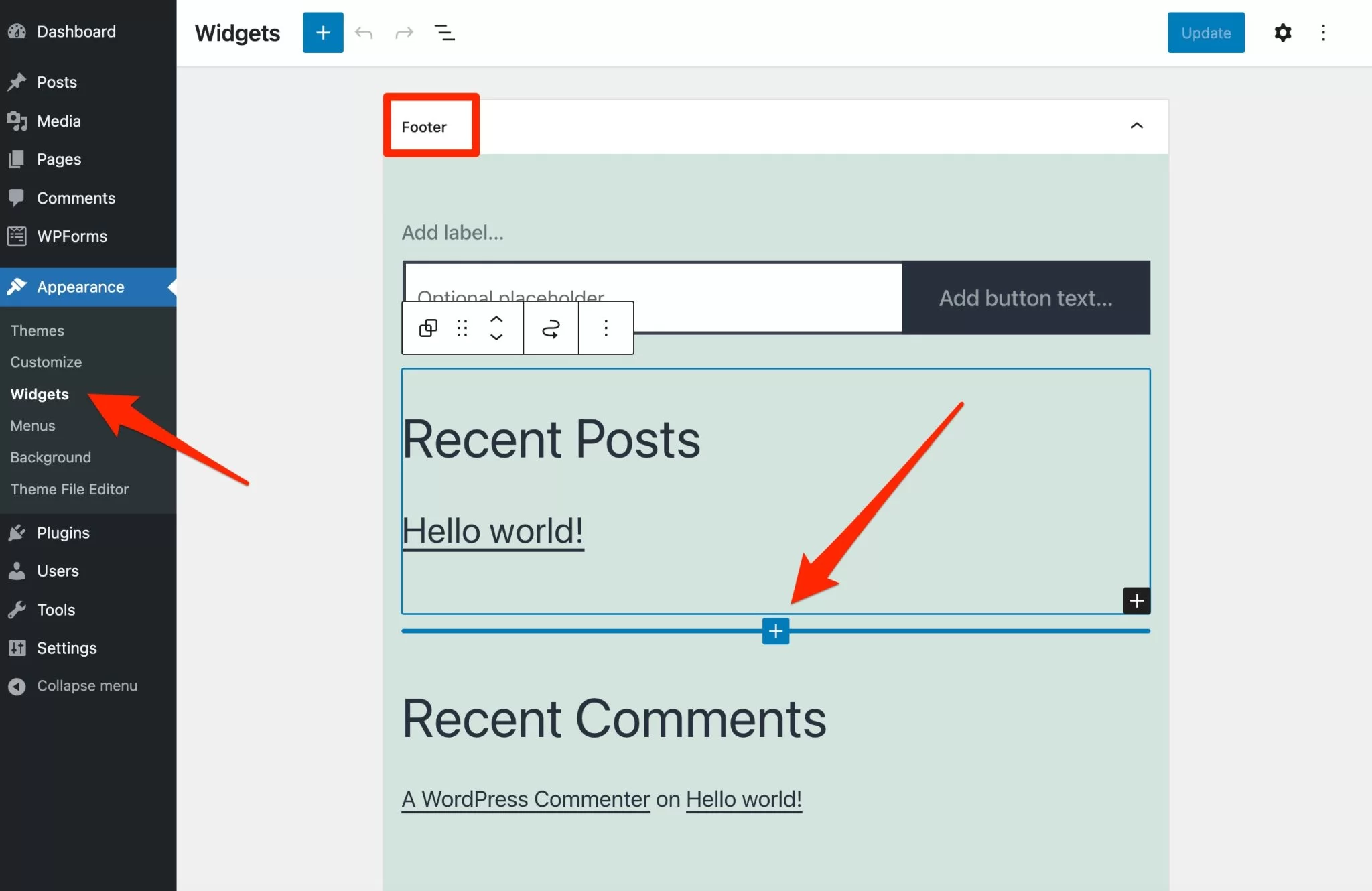 การรวม WPForms ในวิดเจ็ตบน WordPress