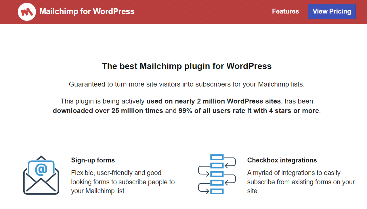 หน้าแรกของปลั๊กอิน Mailchimp