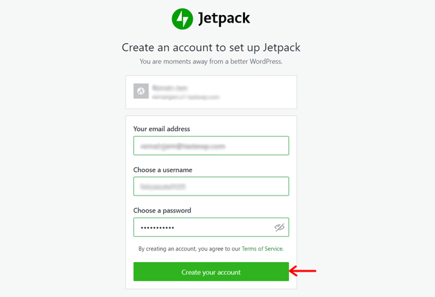 Crea un account Jetpack