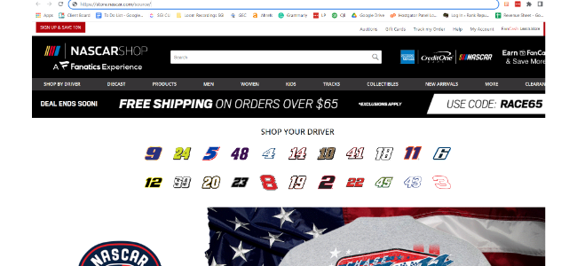 Gambar beranda toko NASCAR, digunakan sebagai contoh kapan harus menggunakan subdomain.