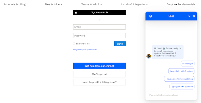An image of a chatbot from Dropbox. 