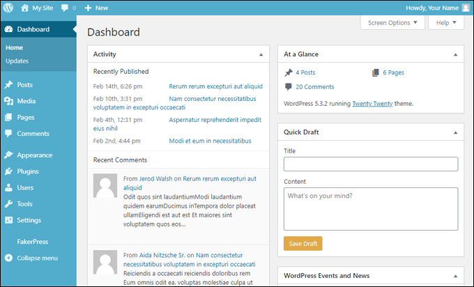 Painel com novo esquema de cores do administrador.