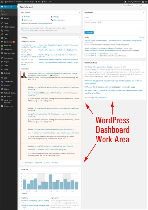 Arbeitsbereich des WordPress-Dashboards.