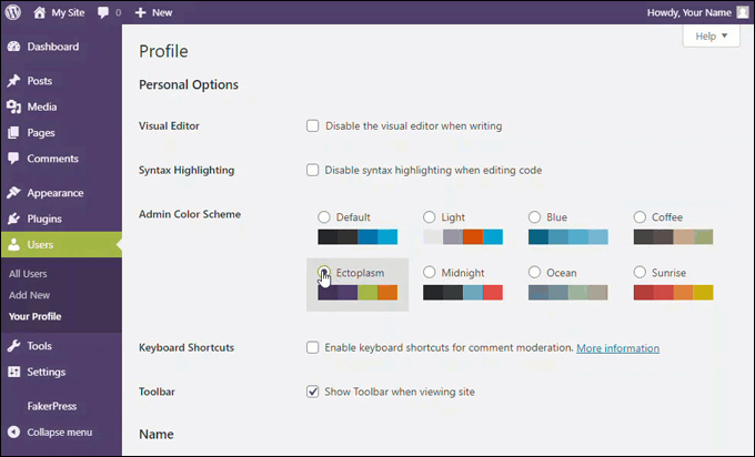 WordPress-Admin-Farbschema - Ektoplasma