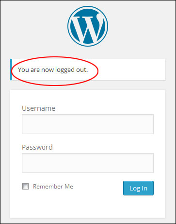 Messaggio di logout di WordPress.