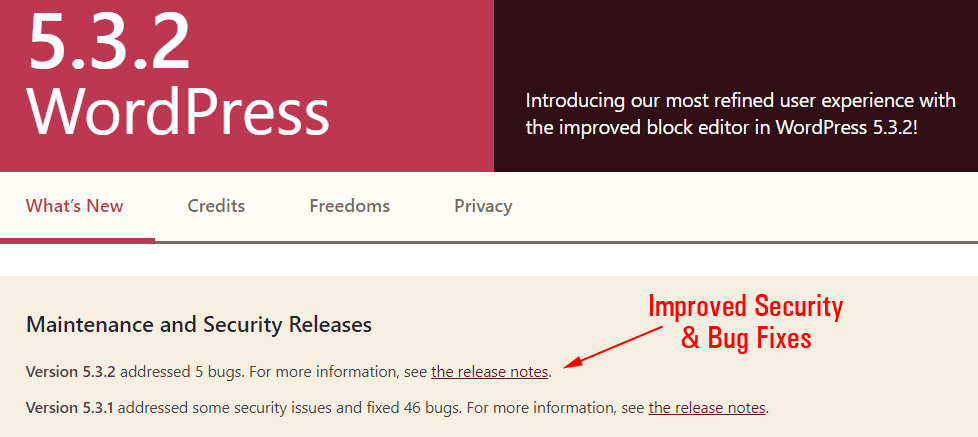 Correzioni di bug della nuova versione di WordPress.