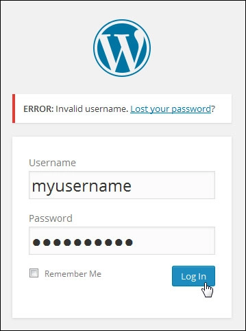 Messaggio di errore di accesso a WordPress - nome utente non valido.