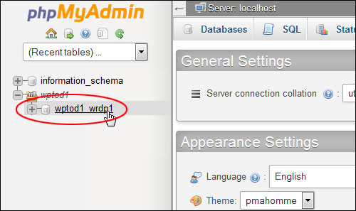 database phpMyAdmin