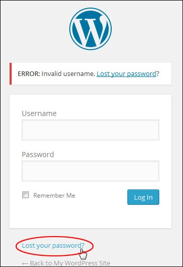 Collegamento alla funzione di reimpostazione della password di WordPress.