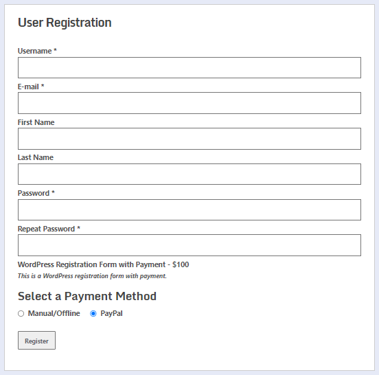 WordPress-Registrierungsformular mit Zahlung