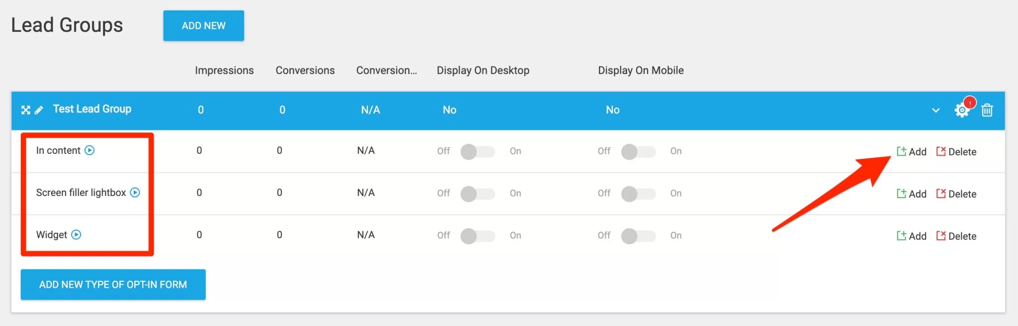 ThriveLeadsに新しいリードグループを追加します。