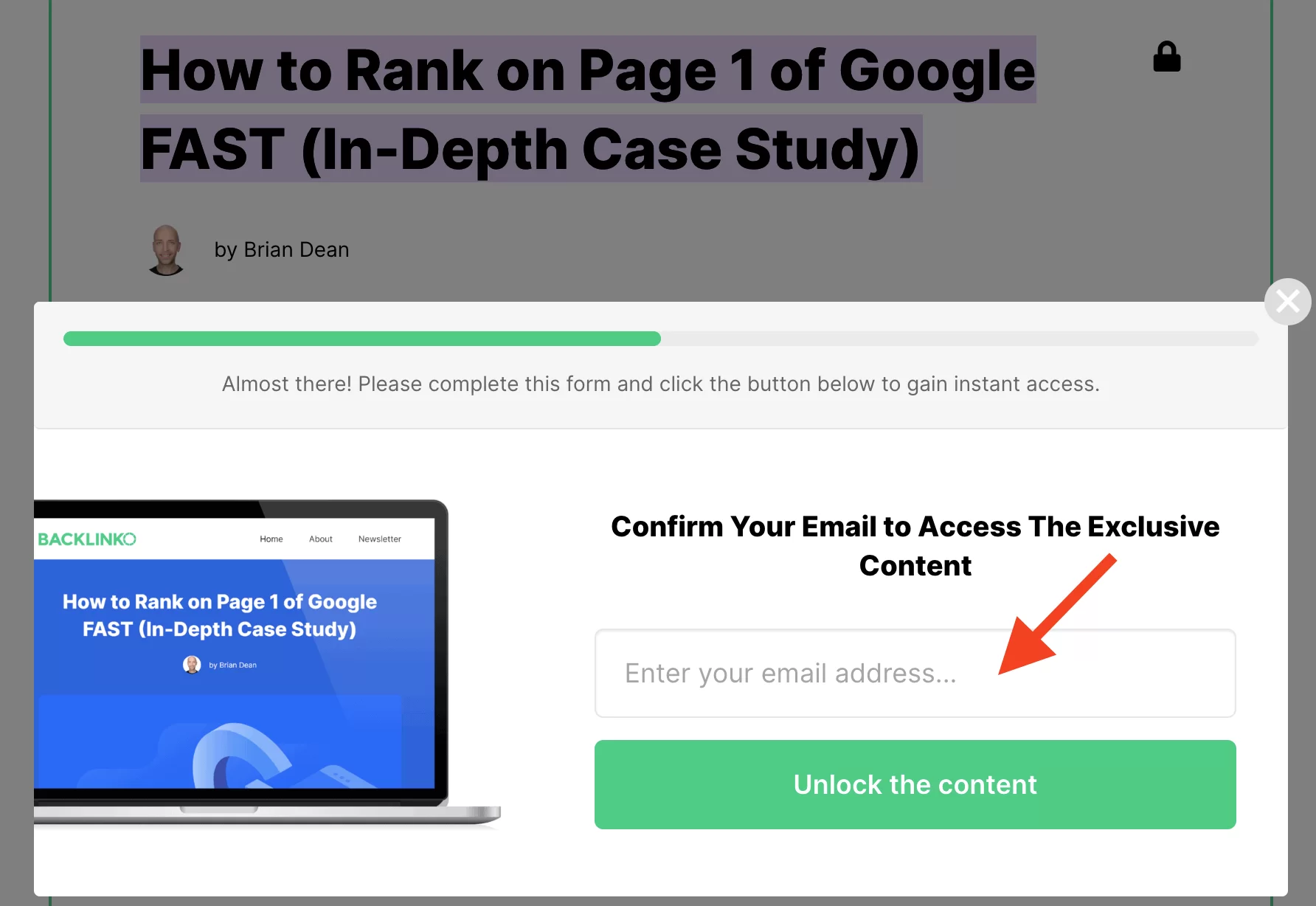 Beispiel eines Content Lockers auf Backlinko.