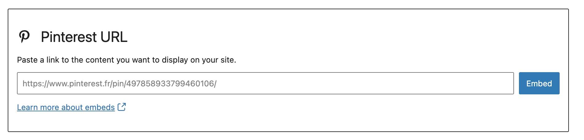 Cómo agregar una URL de Pinterest en una página o publicación en WordPress.