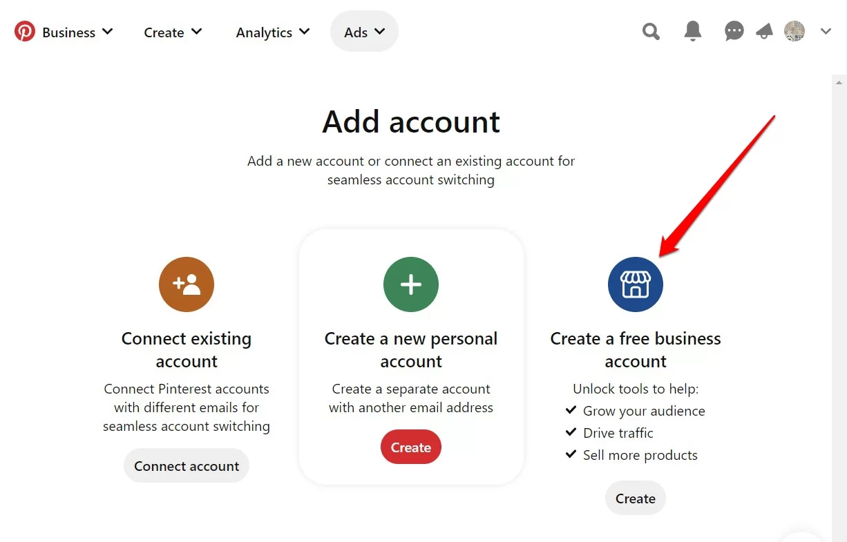 Come aggiungere un account business gratuito su Pinterest.