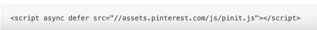 Cuplikan kode JavaScript yang memungkinkan untuk menambahkan tombol Pinterest ke WordPress.