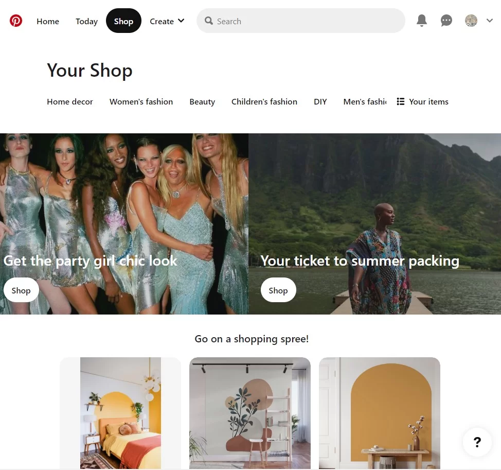 Tendências de compras e recomendações personalizadas do Pinterest.