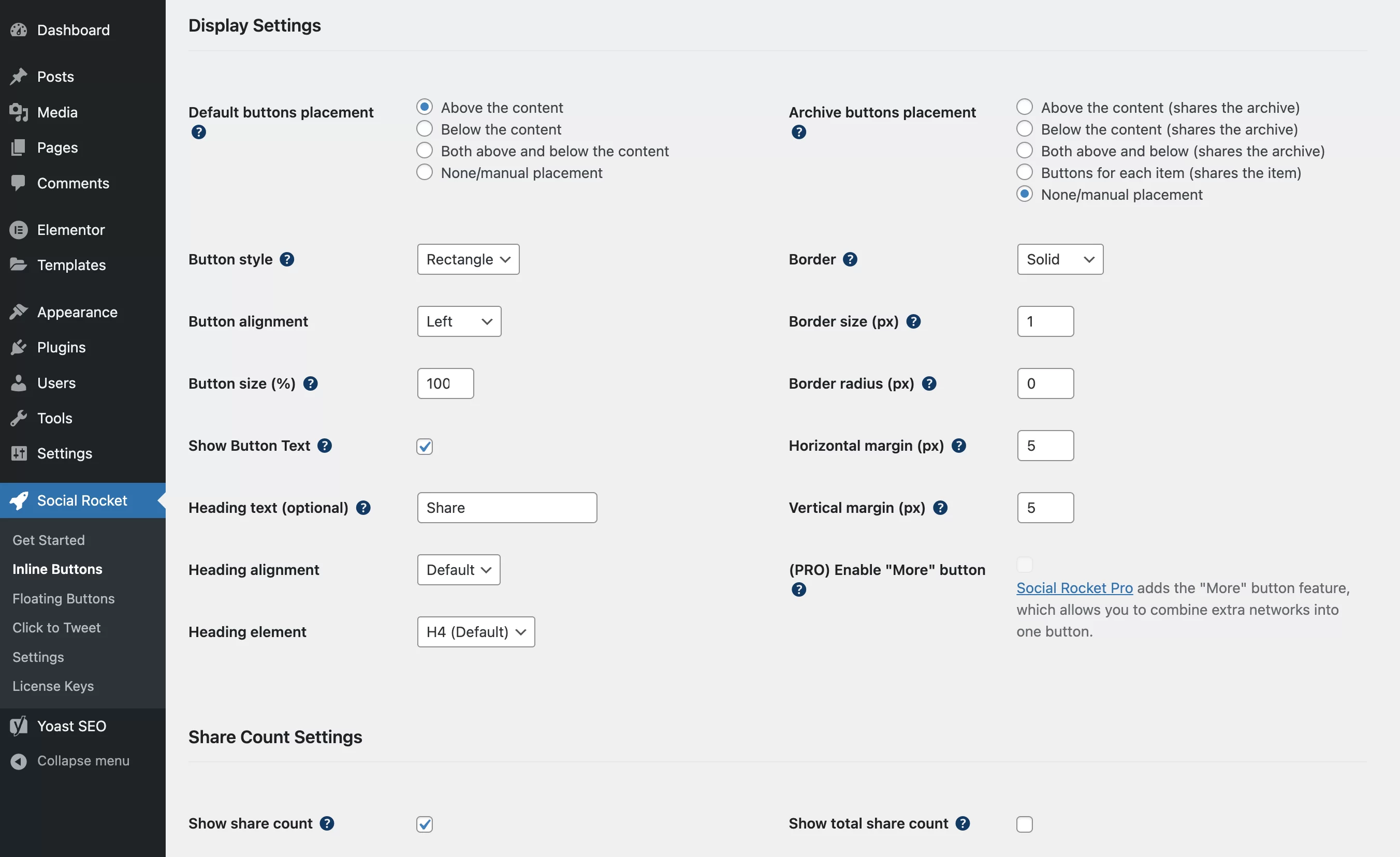 O Social Rocket permite adicionar um botão de compartilhamento do Pinterest às suas postagens e páginas no WordPress.