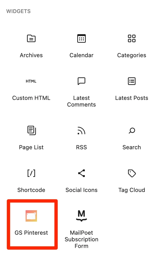 Bloque GS Pinterest en WordPress.