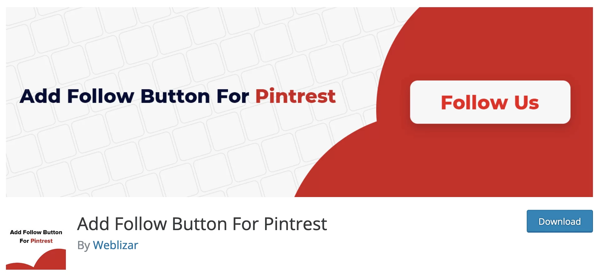 Agregue el botón Seguir para la página de descarga del complemento de Pintrest.