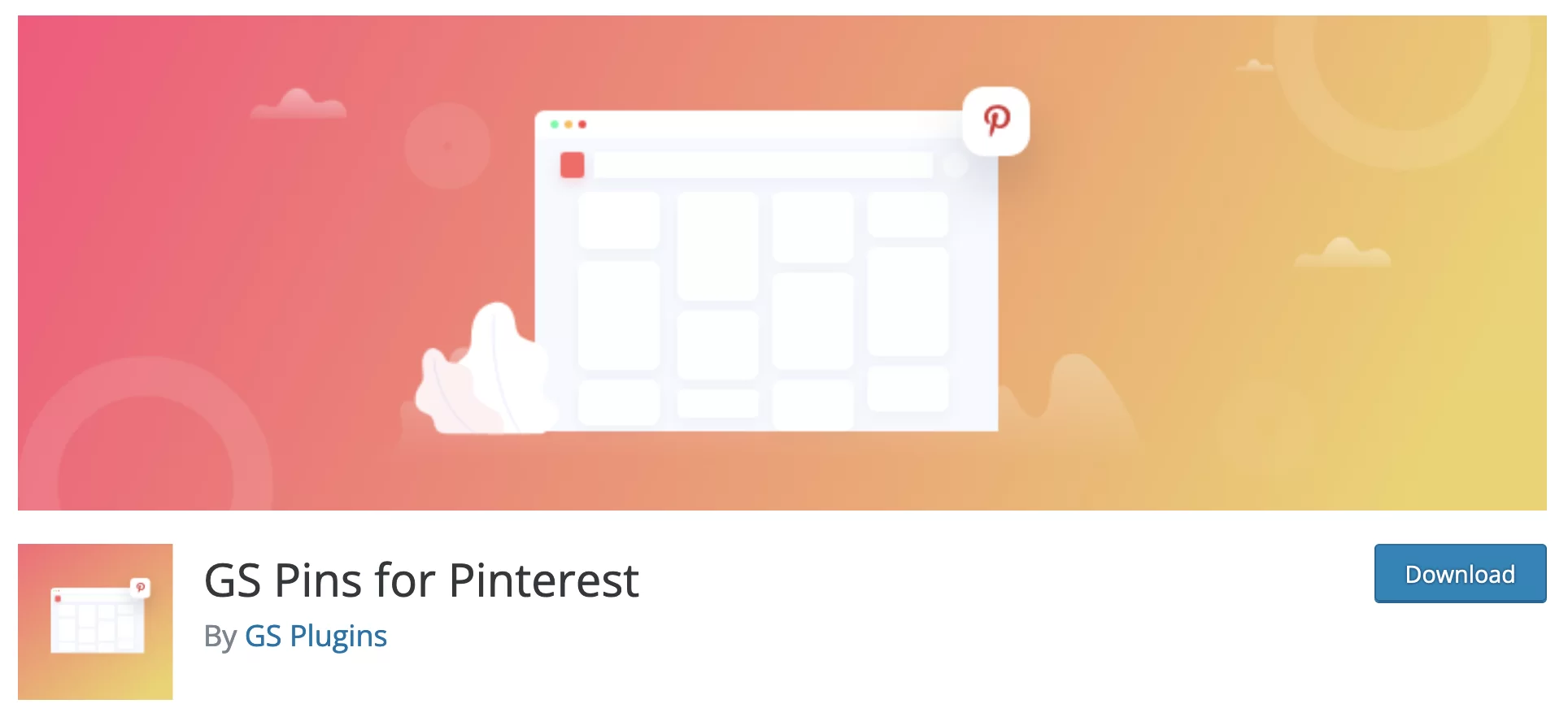 WordPress'teki Pinterest eklentisi için GS Pins.