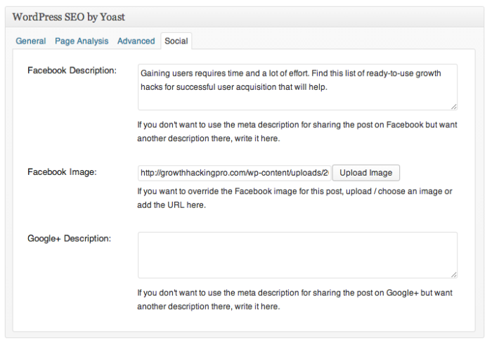 Yoast 社交标签的屏幕截图。