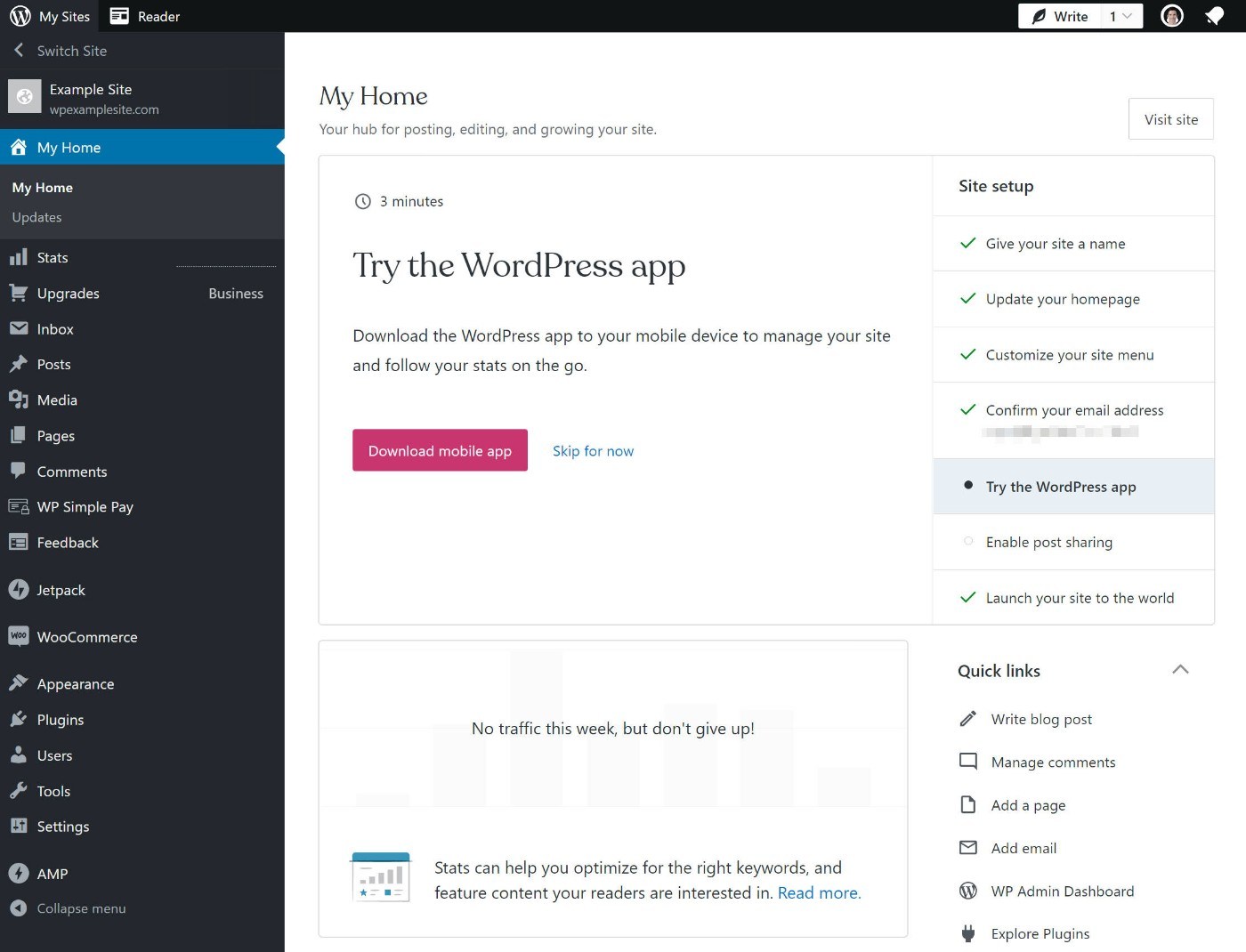 WordPress.com仪表板