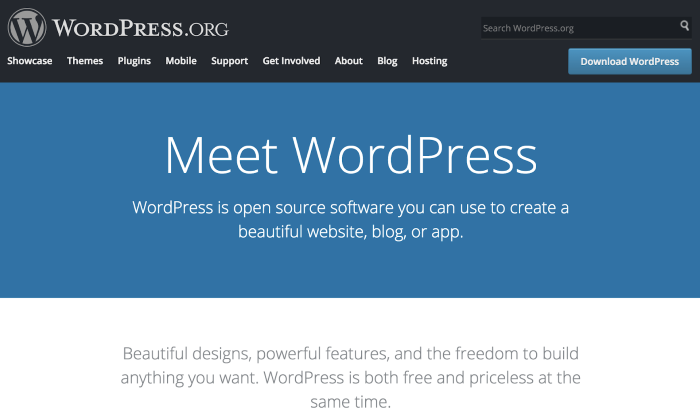 WordPress 웹 사이트 구축 방법에 대한 WordPress.org 홈페이지