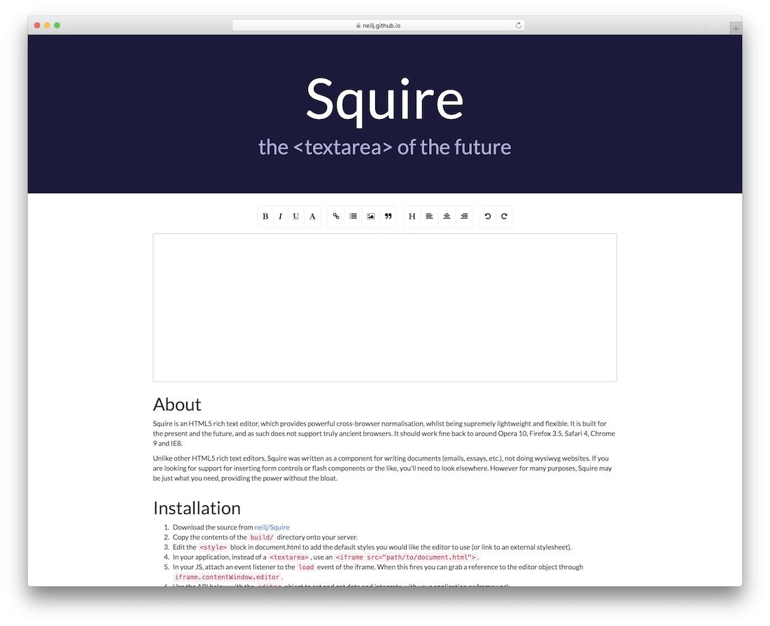 用於 html5 開發人員的 squire 文本編輯器