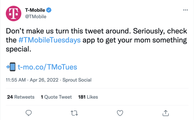 ソーシャルメディア戦略の例：t-mobileからのツイート